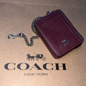 COACH Wallet Zip Cardcase Pebble Leather Wine Silver Hardware Authentic 6303 NWT